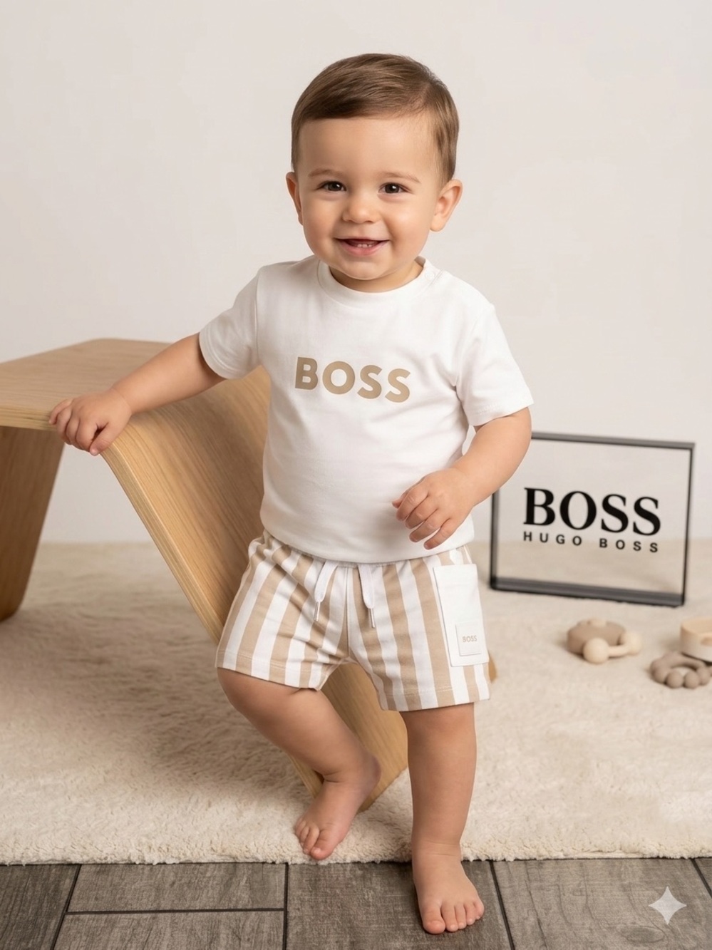 100% Authentic Boss by Hugo Boss Toddler Striped Blend Shorts + T-Shirt NWT